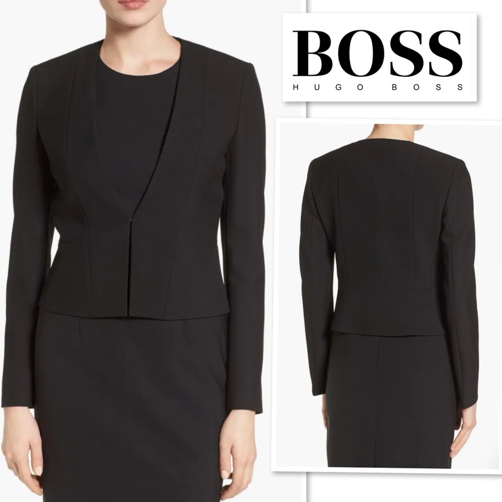 HUGO BOSS Women's Boss Jemida Jacket Blazer In Black US 12 Collarless Wool Blend - Picture 2 of 16